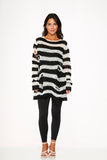 5718 Black White Stripe Sweater