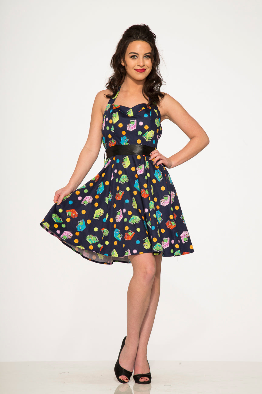 6376 Blue Arcade Halter Dress