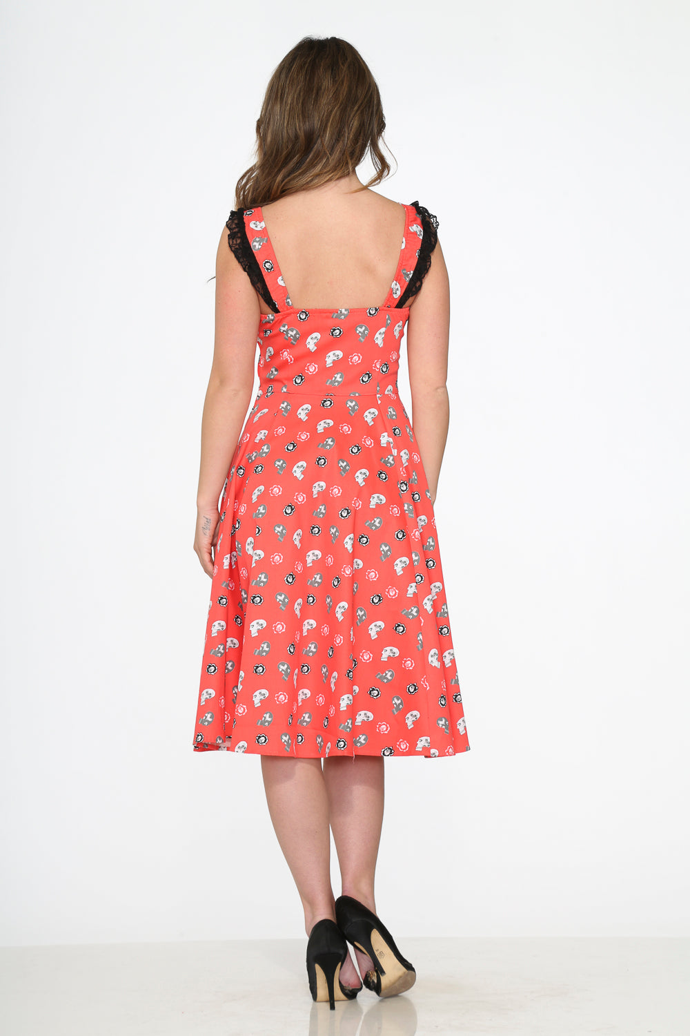 6672 Red Skulls Swing Dress