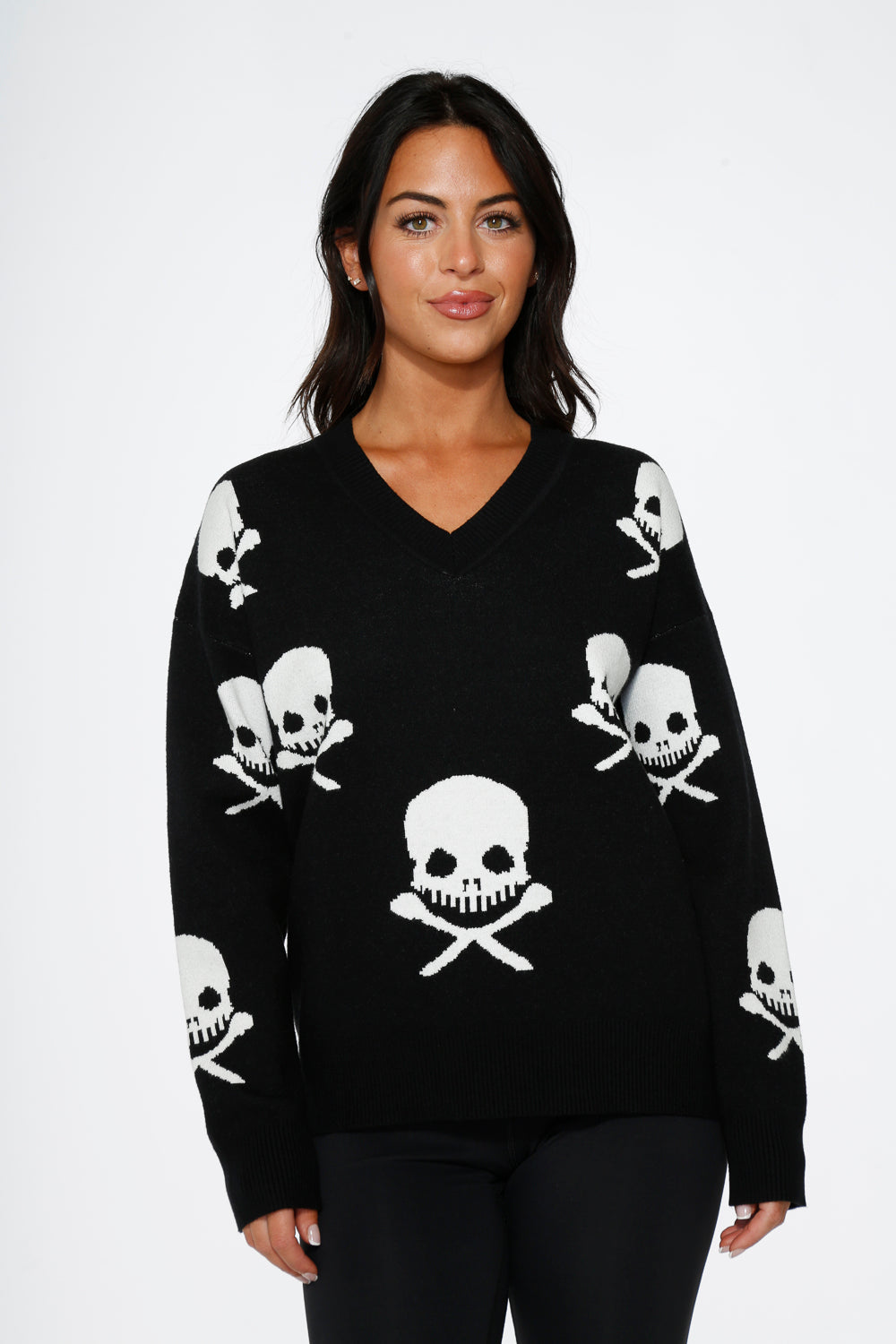 6704 Black Skulls Sweater