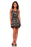 6733 Black White Tartan Mini Dress