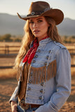 6882 Light Blue Denim Military Jacket