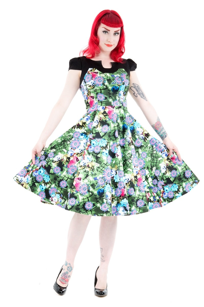 9082 Green Floral Swing Dress 6 9082 Green Floral Swing Dress 6