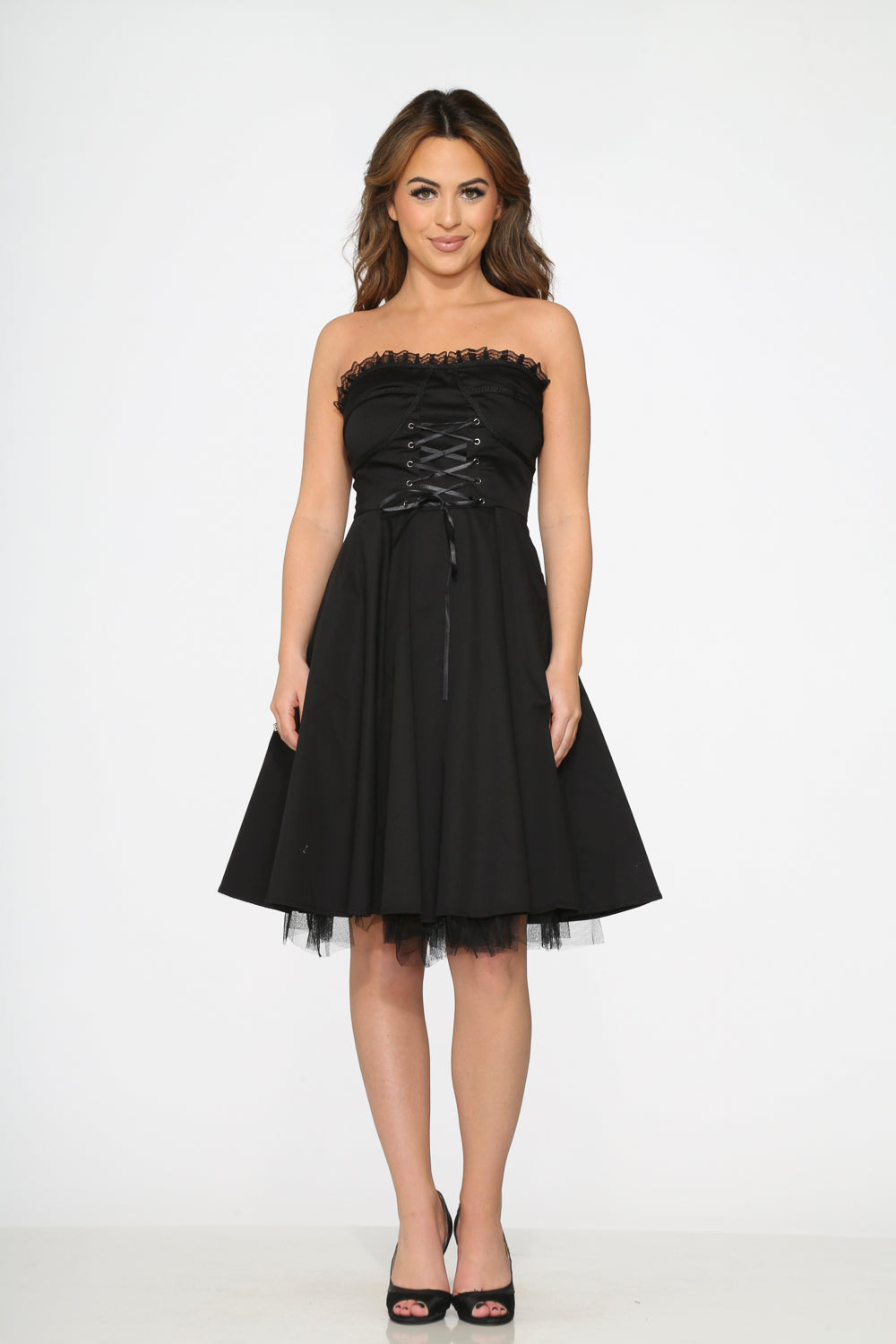 9388 Black Strapless Swing Dress