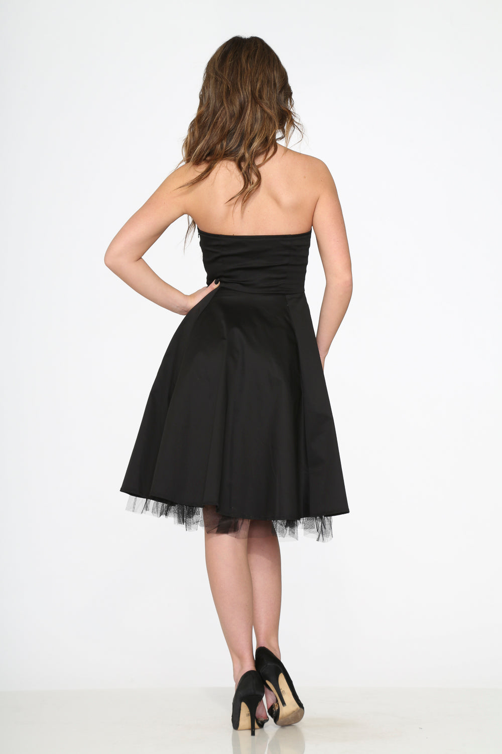 9388 Black Strapless Swing Dress