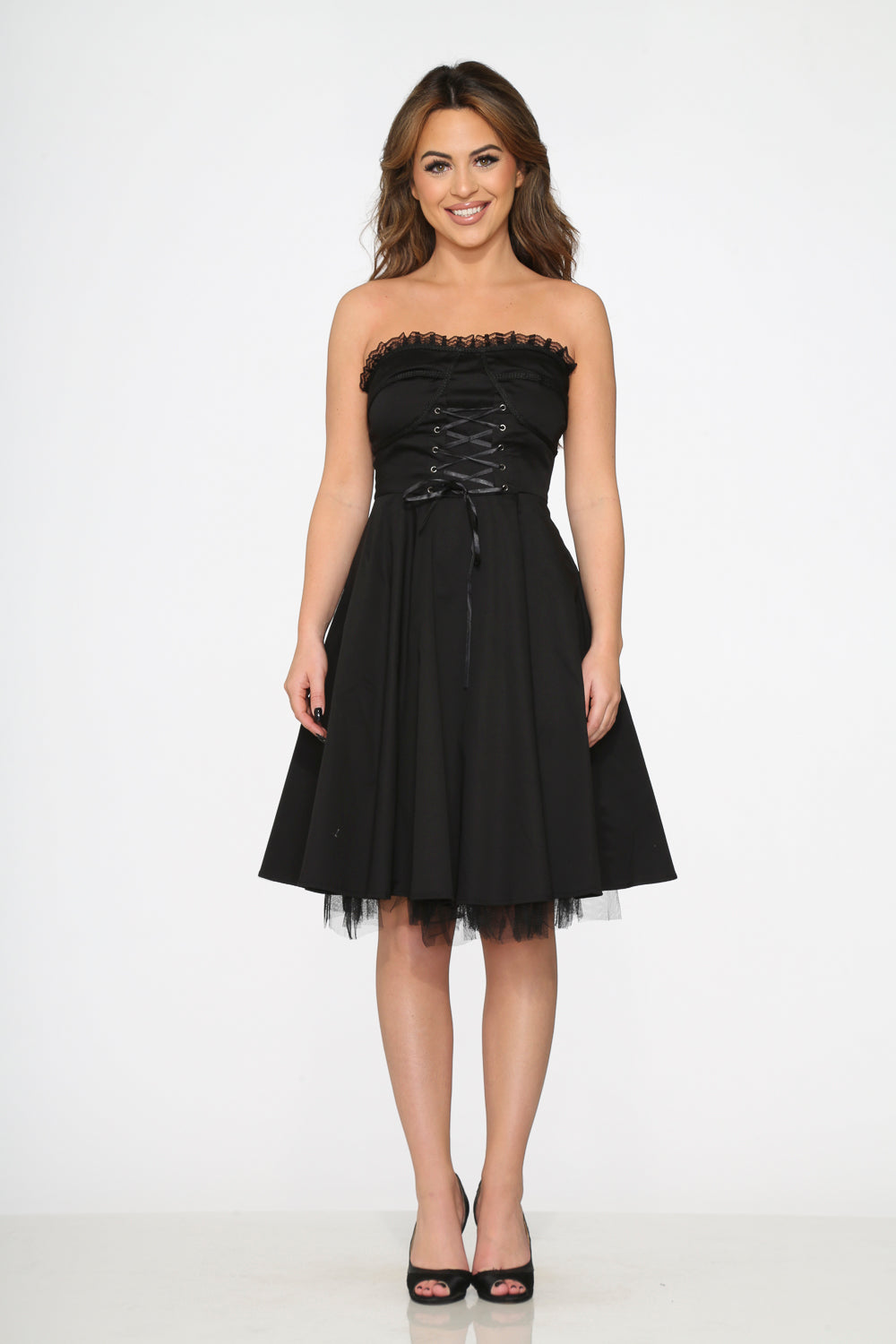 9388 Black Strapless Swing Dress