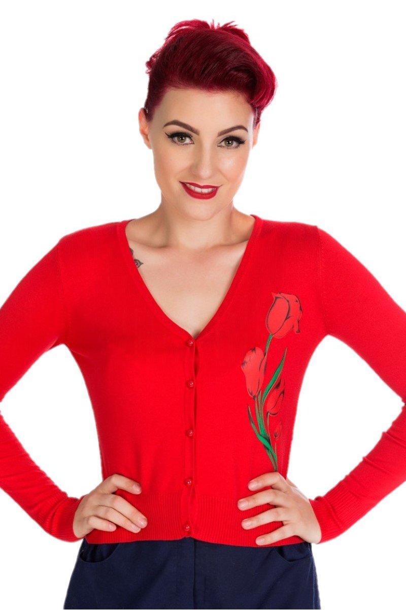 0103 Long Stem Rose Cardigan in Red