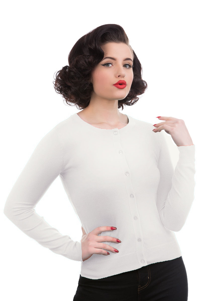 0202 Crewneck Cardigan in White
