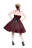 0211 Minnie Halter Dress in Black with Red Dots