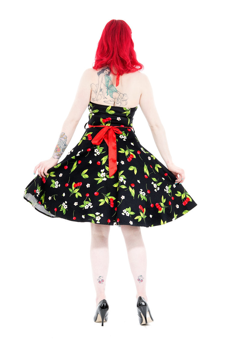 0516 Cherry Blossom Halter Swing Dress in Black