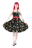 0516 Cherry Blossom Halter Swing Dress in Black