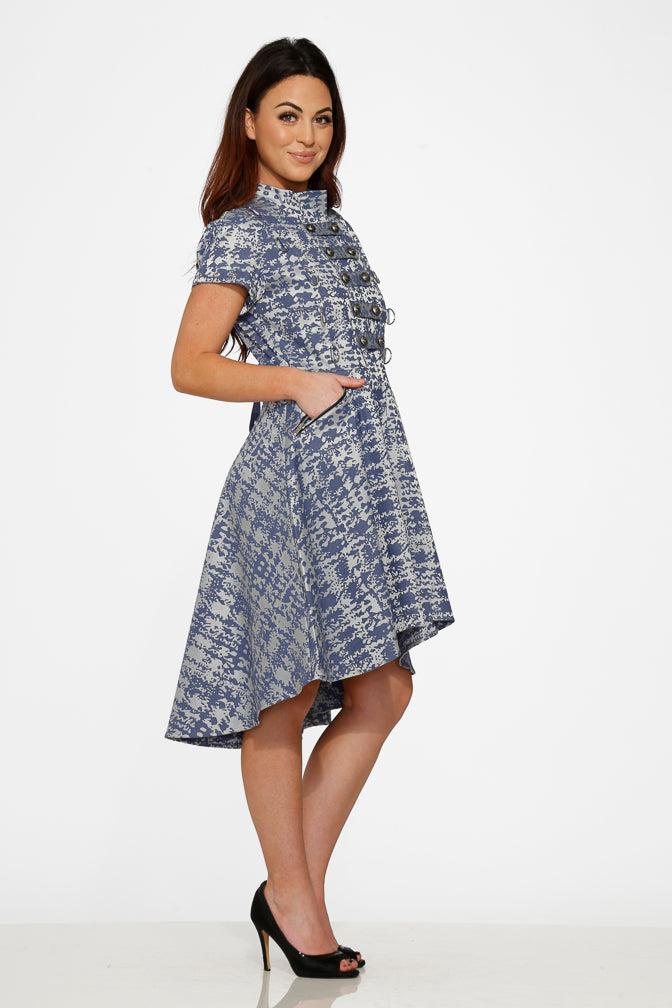 10274 Blue Jacquard HiLo Dress