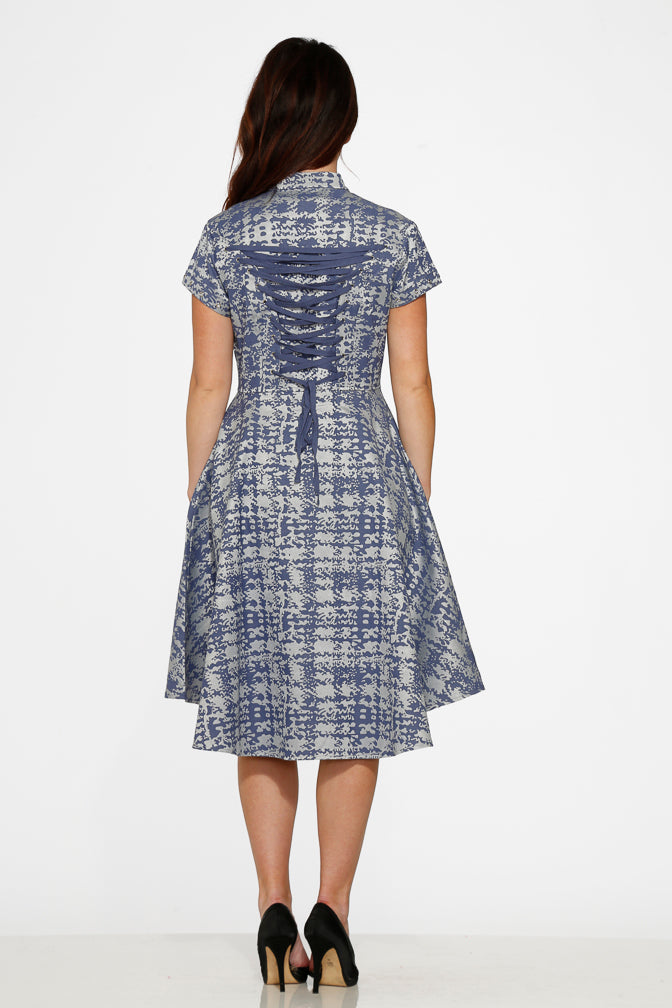 10274 Blue Jacquard HiLo Dress