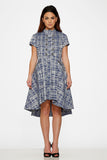 10274 Blue Jacquard HiLo Dress