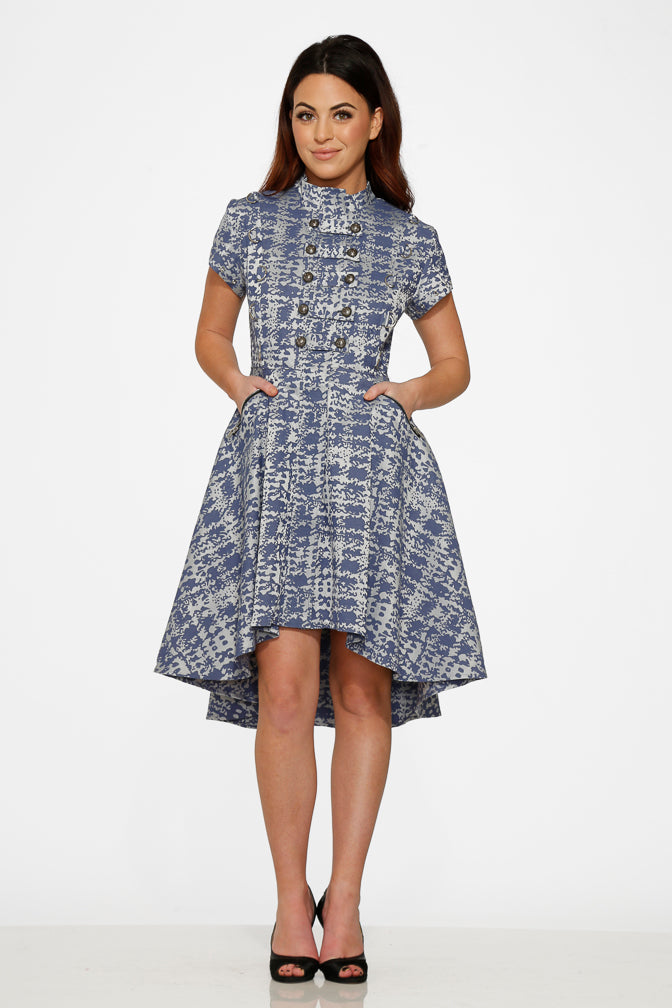 10274 Blue Jacquard HiLo Dress