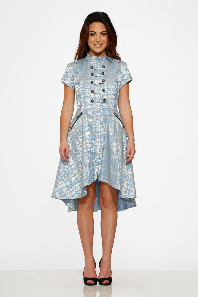 10275 Light Blue Jacquard HiLo Dress US 6 10275 Light Blue Jacquard HiLo Dress US 6