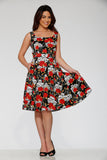 20100 Black Red Rose With Skulls Dress