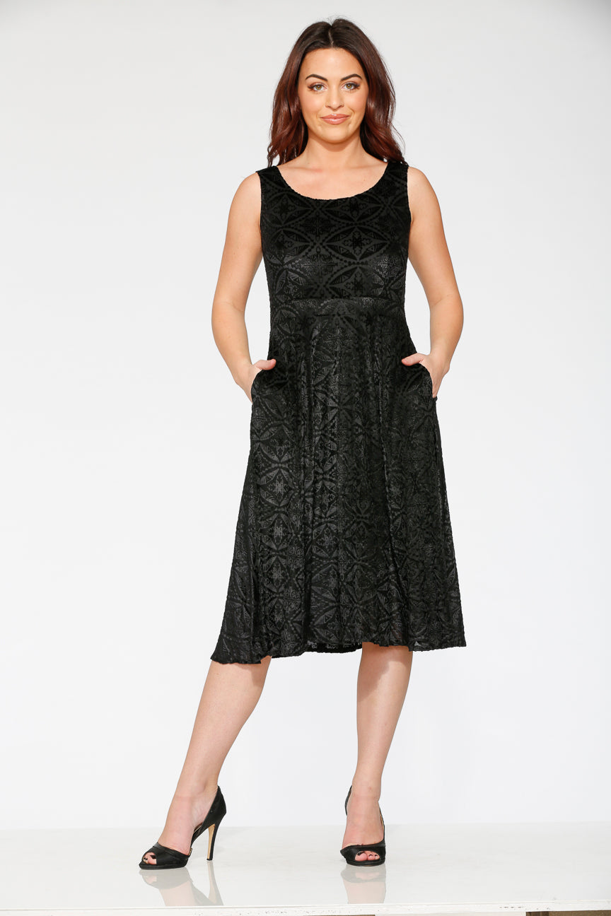 20102 Black Tribal Velvet Dress