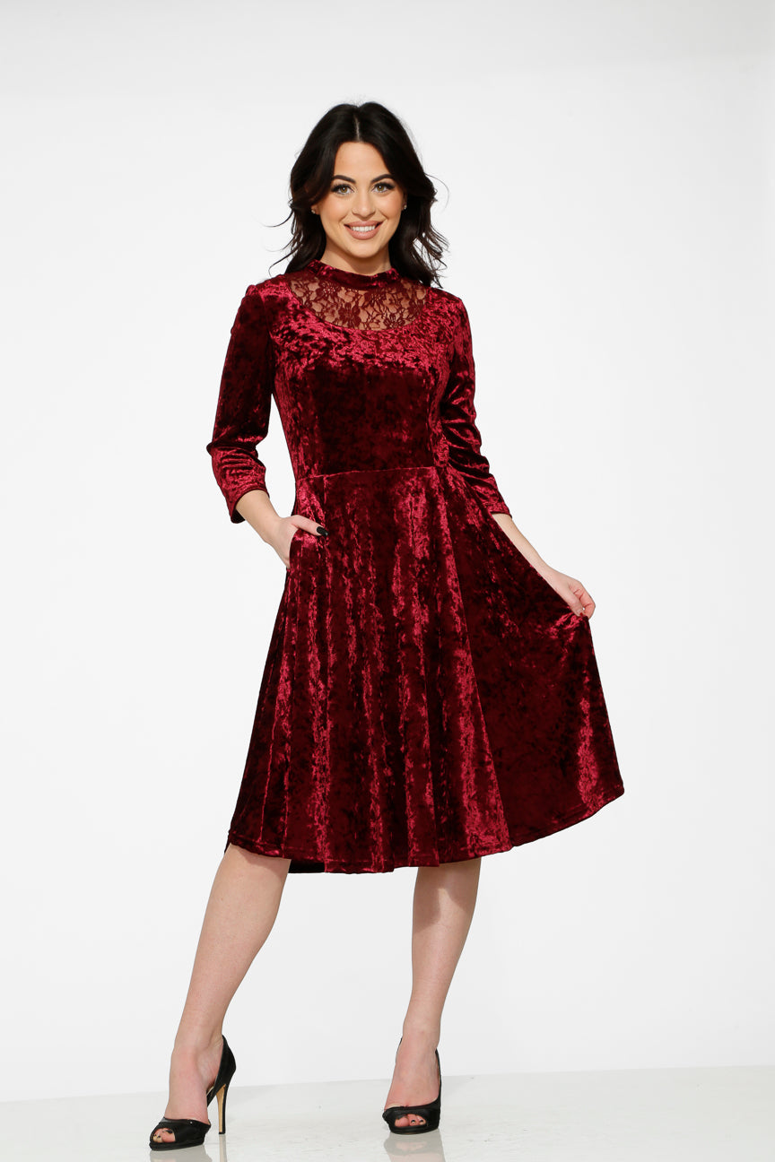 20111 Burgundy Diamond Velvet Dress