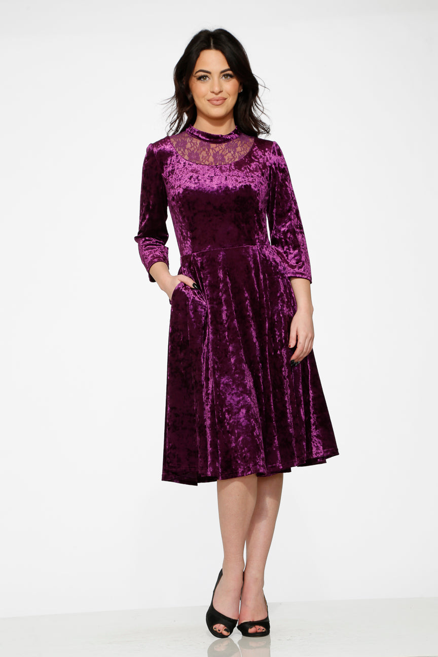 20112 Purple Diamond Velvet Dress