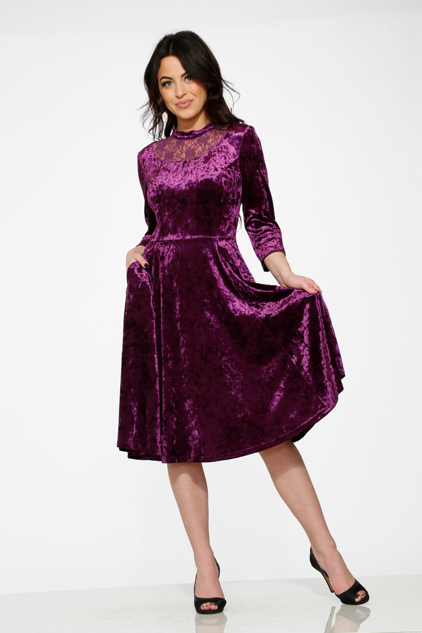 20112 Purple Diamond Velvet Dress