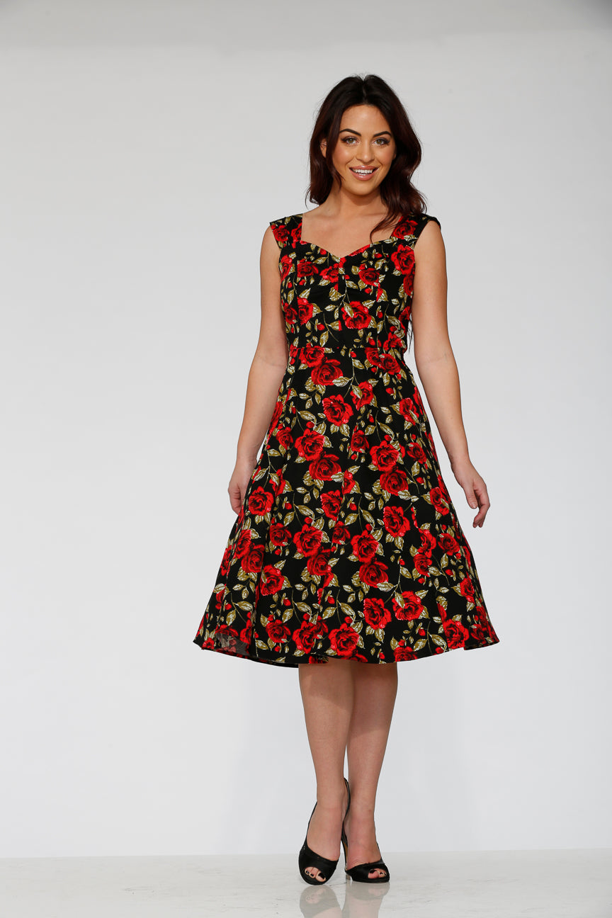20120 Black Red Rose Dress – Orchid Bloom Clothing