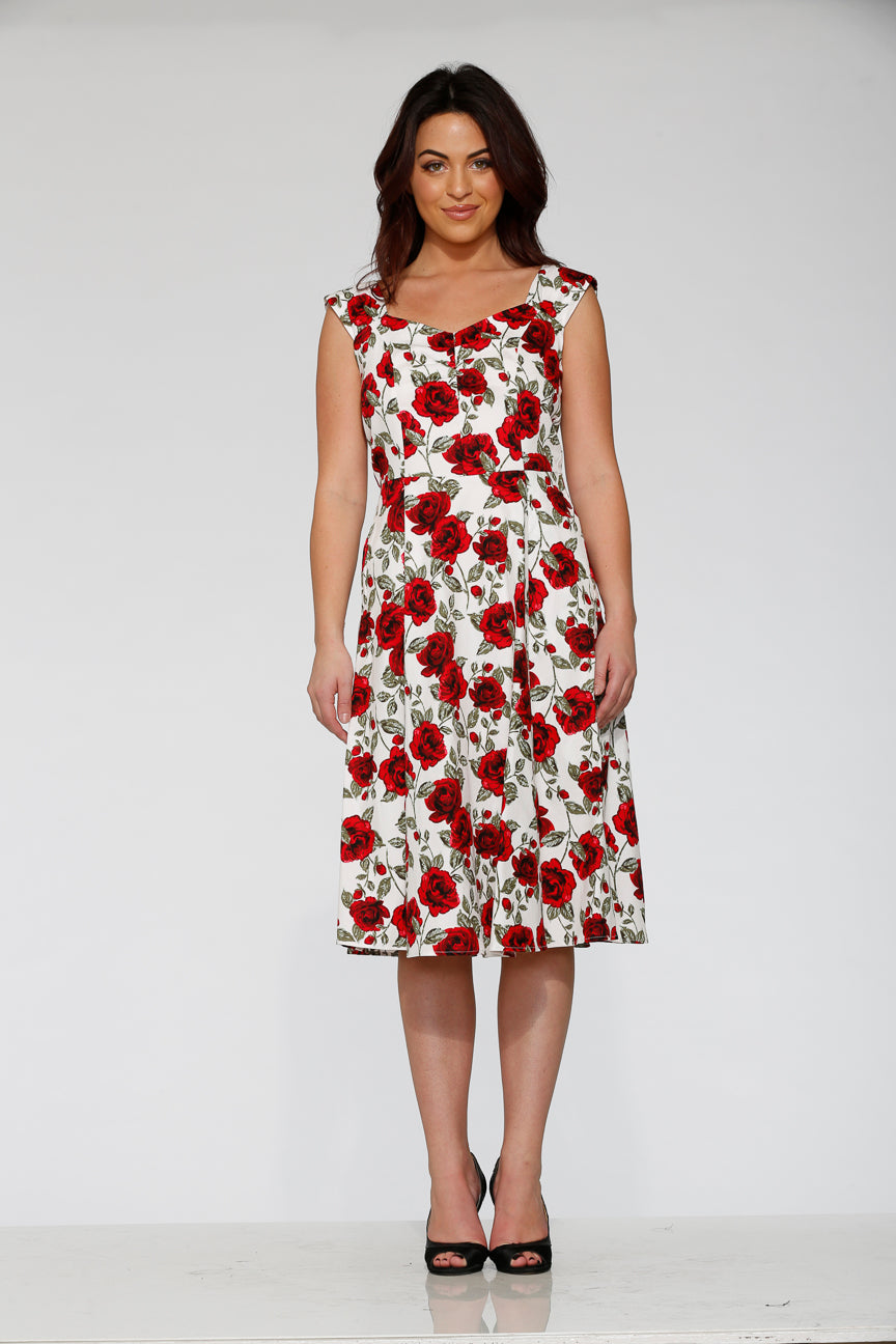 20121 White Red Rose Dress