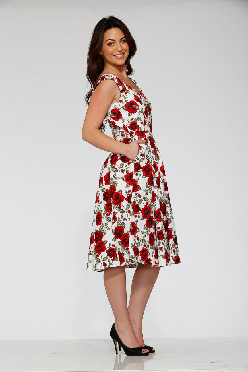 20121 White Red Rose Dress