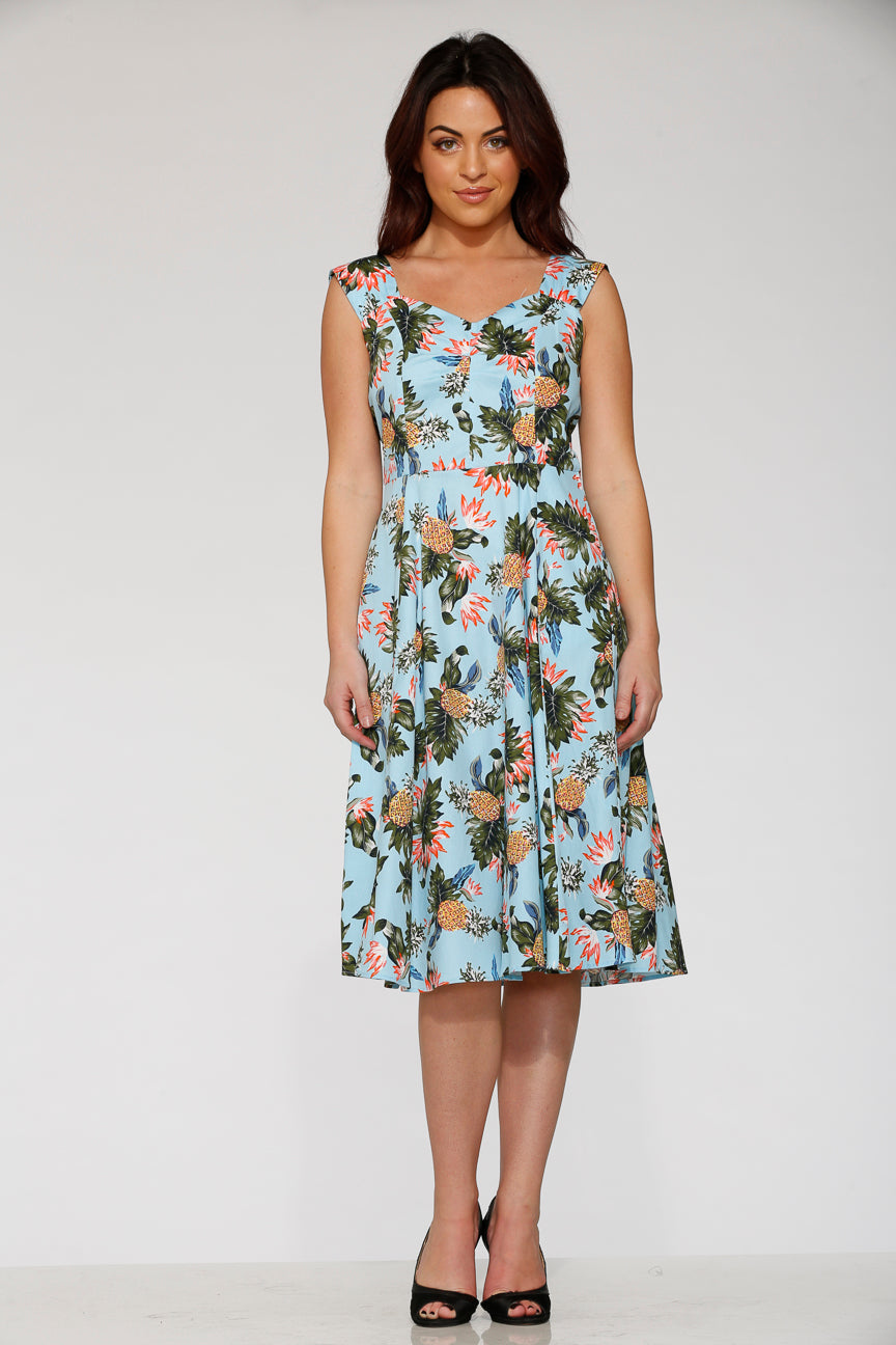 hawaiian skater dress Green Hawaiian Floral Paw Print Skater Dress