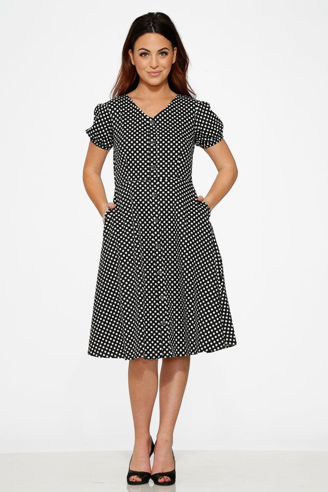 20230 Black White Polka Dot Dress