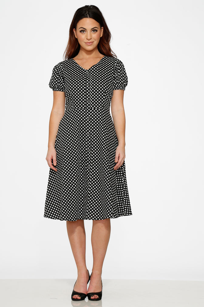 20230 Black White Polka Dot Dress