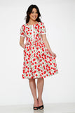 20251 White Red Cherry Swing Dress