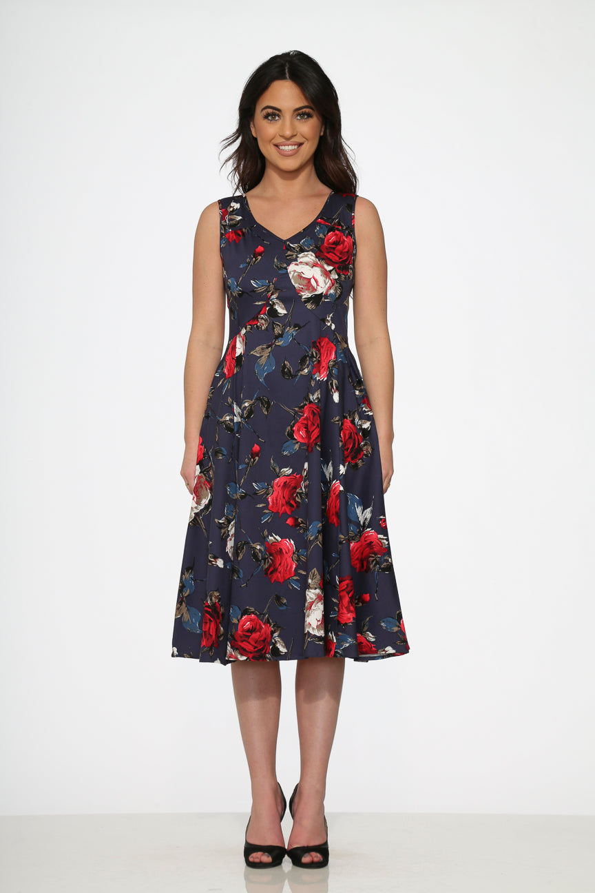 20350 Navy Red Floral Dress