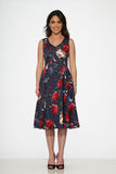 20350 Navy Red Floral Dress