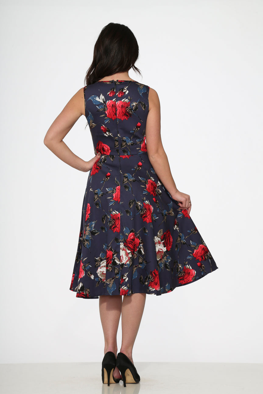 20350 Navy Red Floral Dress