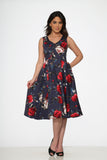 20350 Navy Red Floral Dress
