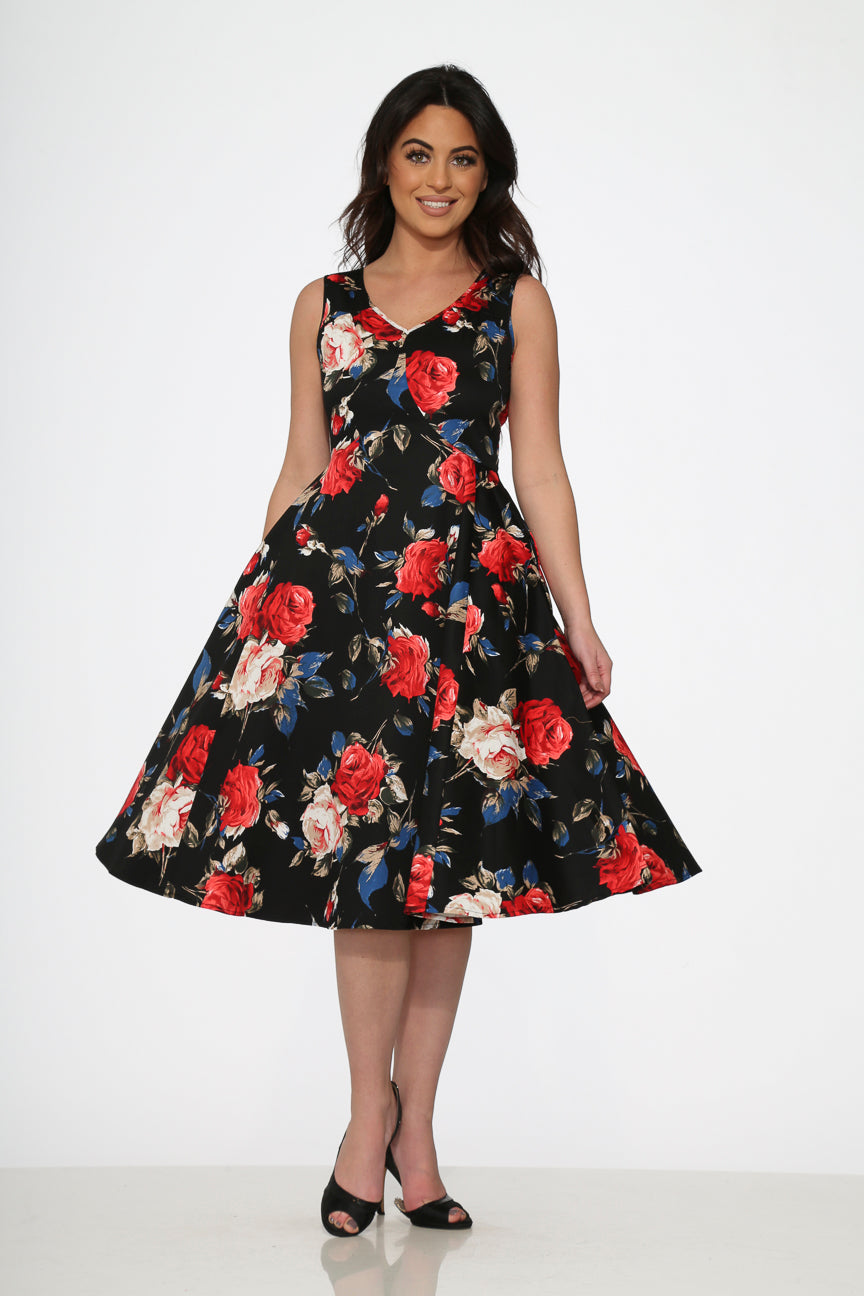 20351 Black Red Rose Dress