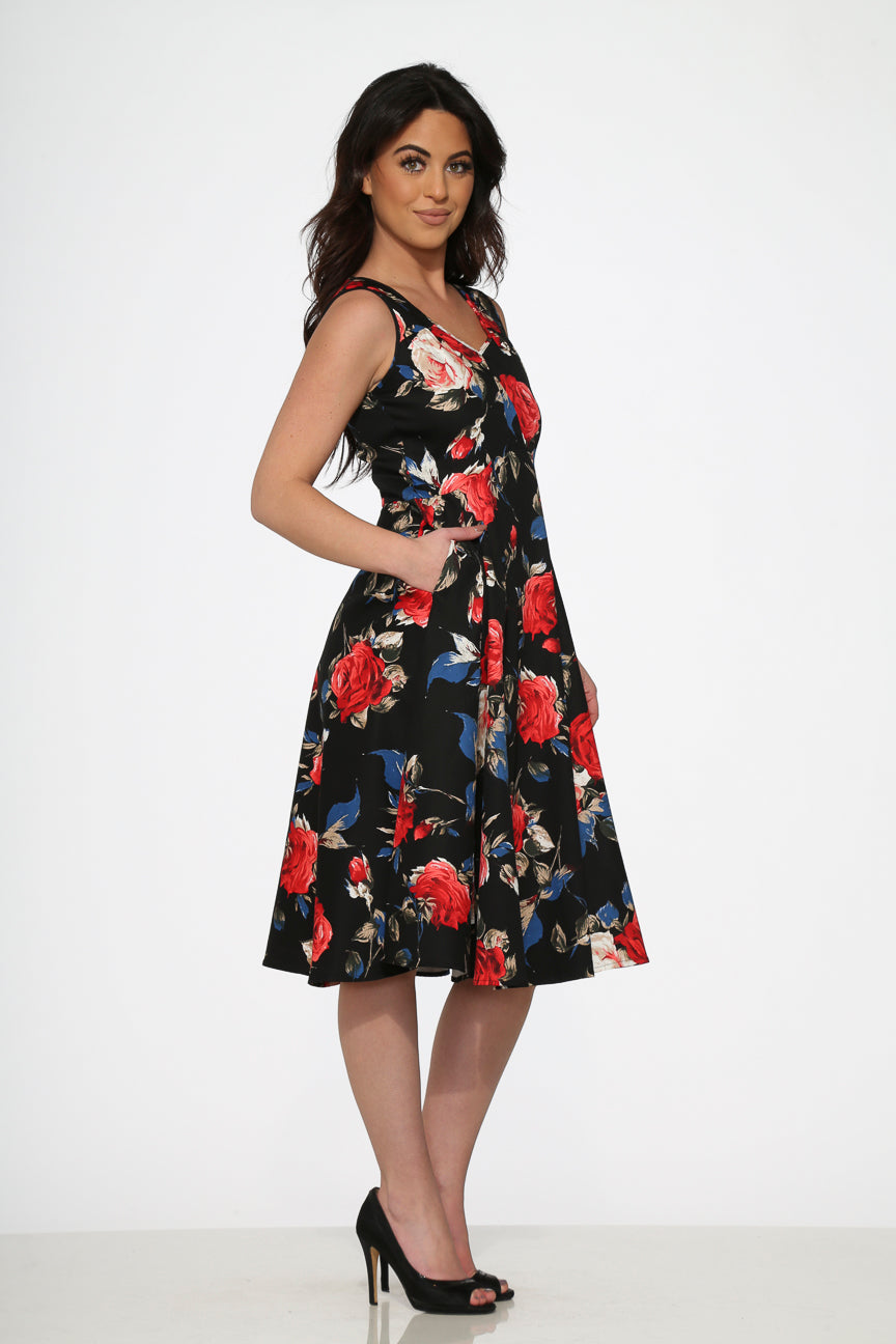 20351 Black Red Rose Dress