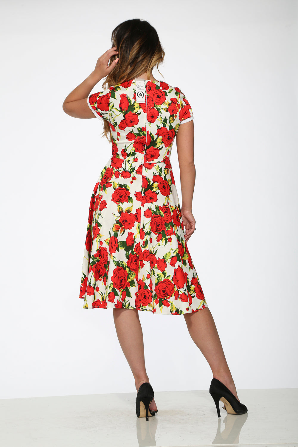 20361 White Red Floral Dress