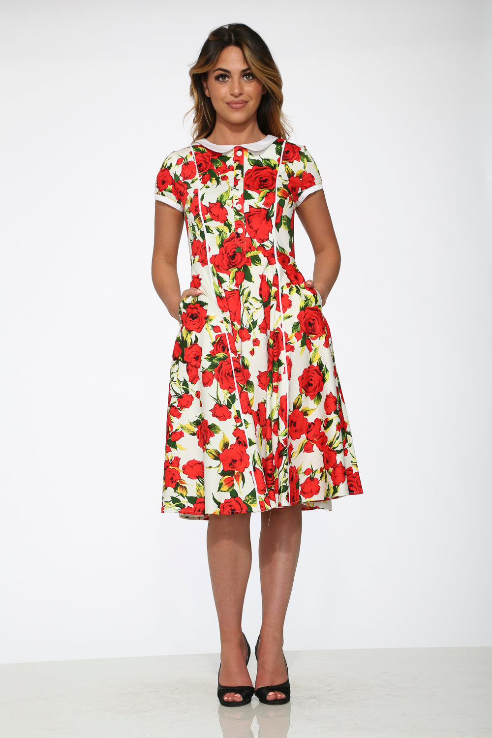 20361 White Red Floral Dress