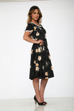 20410 Black With Orange Floral Dress