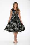 20430 Black White Polka Dot Swing Dress