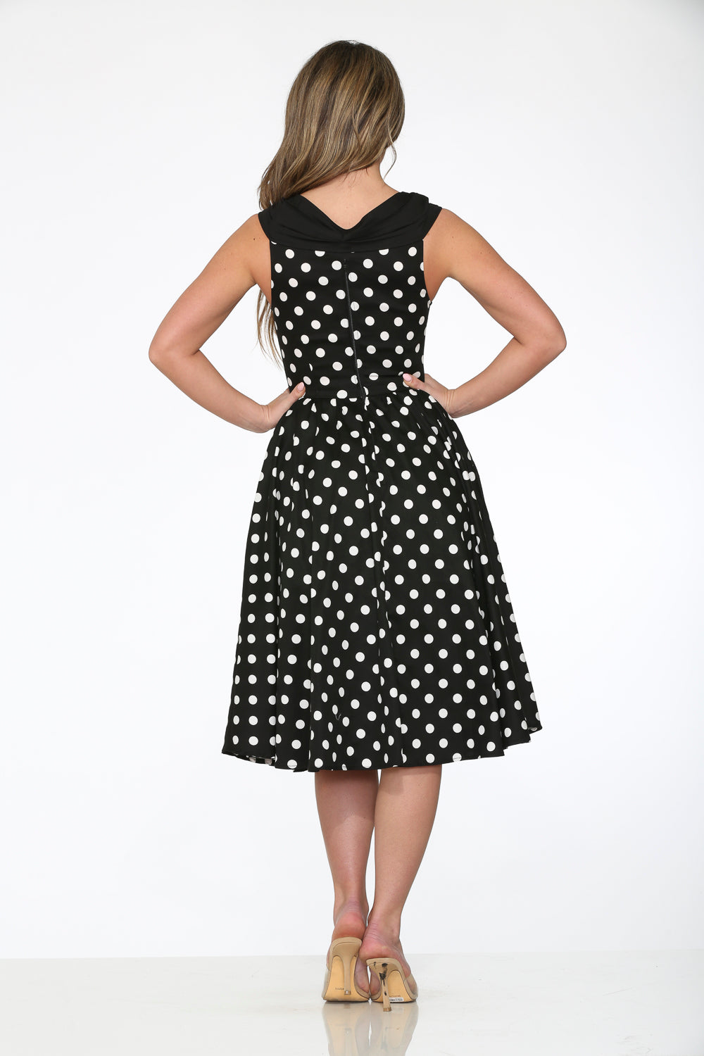 20430 Black White Polka Dot Swing Dress