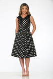 20430 Black White Polka Dot Swing Dress