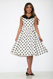 20430 White Black Polka Dot Swing Dress