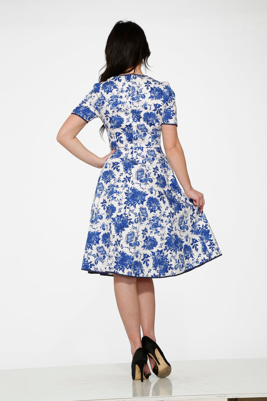 20560 White Blue Floral Dress