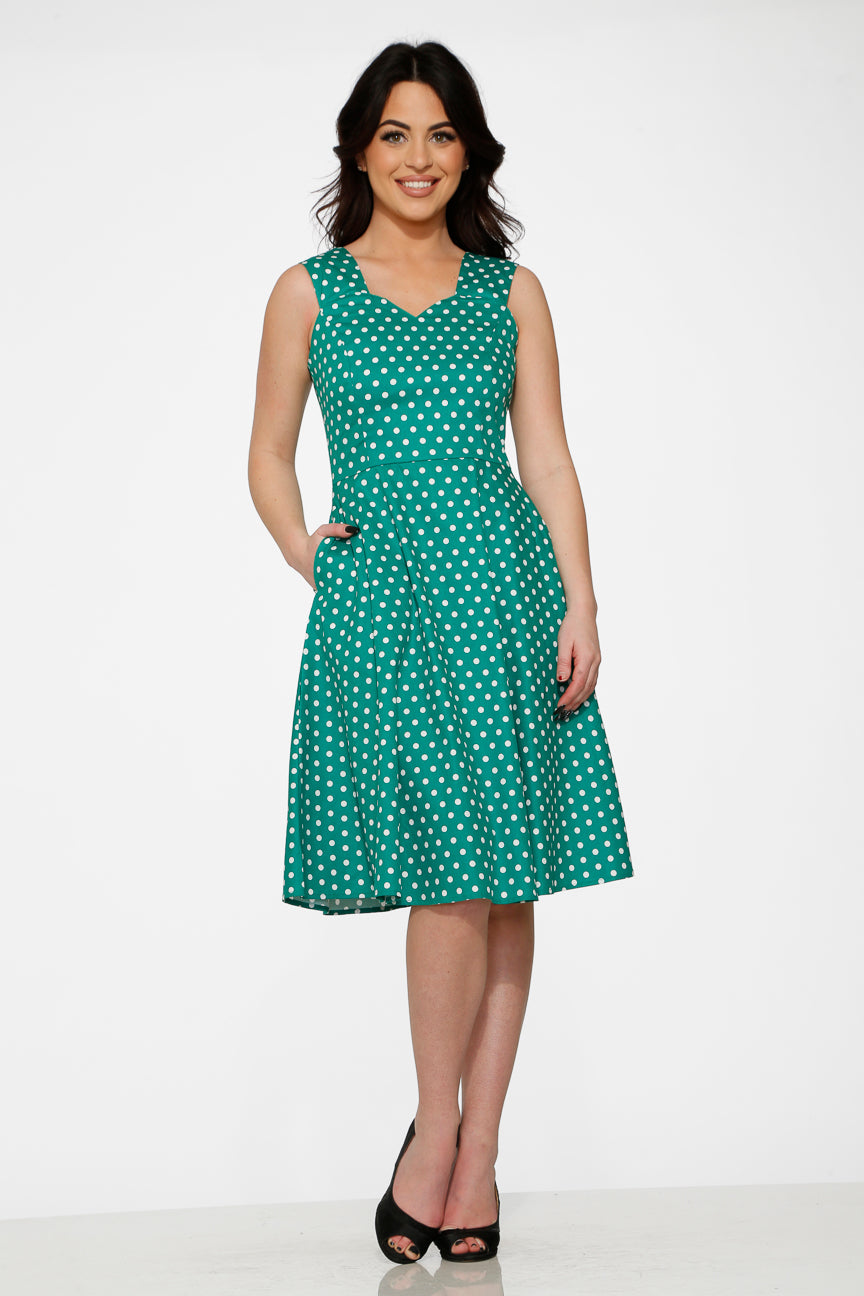 20670 Green White Polka Dot Dress – Orchid Bloom Clothing