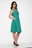 20670 Green White Polka Dot Dress