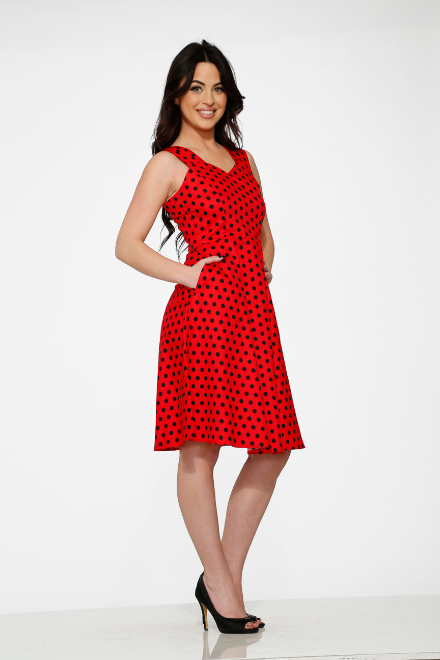 black dress with red dots Claudia 50's Black/Red Polka Dot Dress by Dolly and Dotty