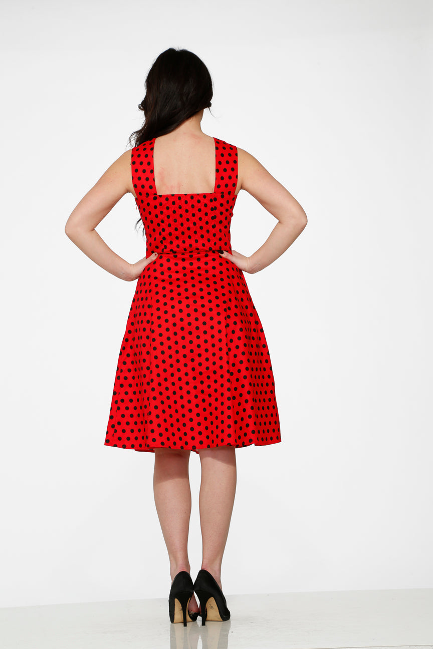 20673 Red Black Polka Dot Dress